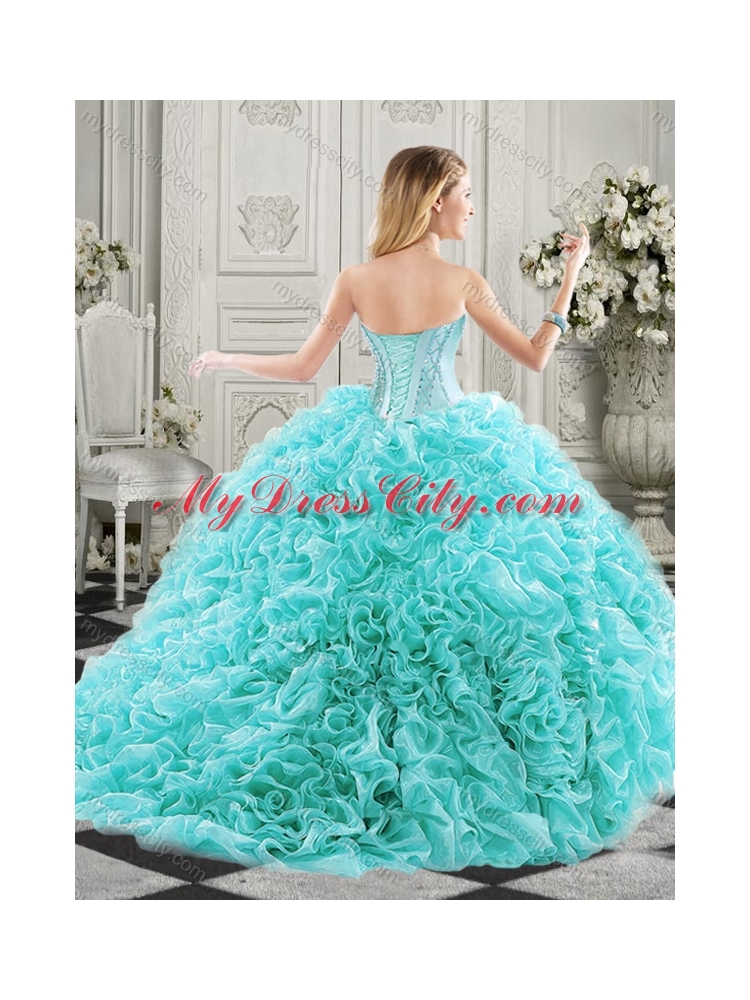 New Arrivals Organza Ruffled Champagne Sweet 16 Quinceanera Dress with Colorful Beading