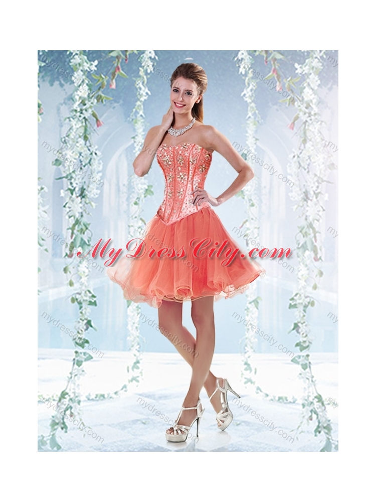 Popular Beaded Bodice and Ruffled Detachable Quinceanera Dress in Coral Red