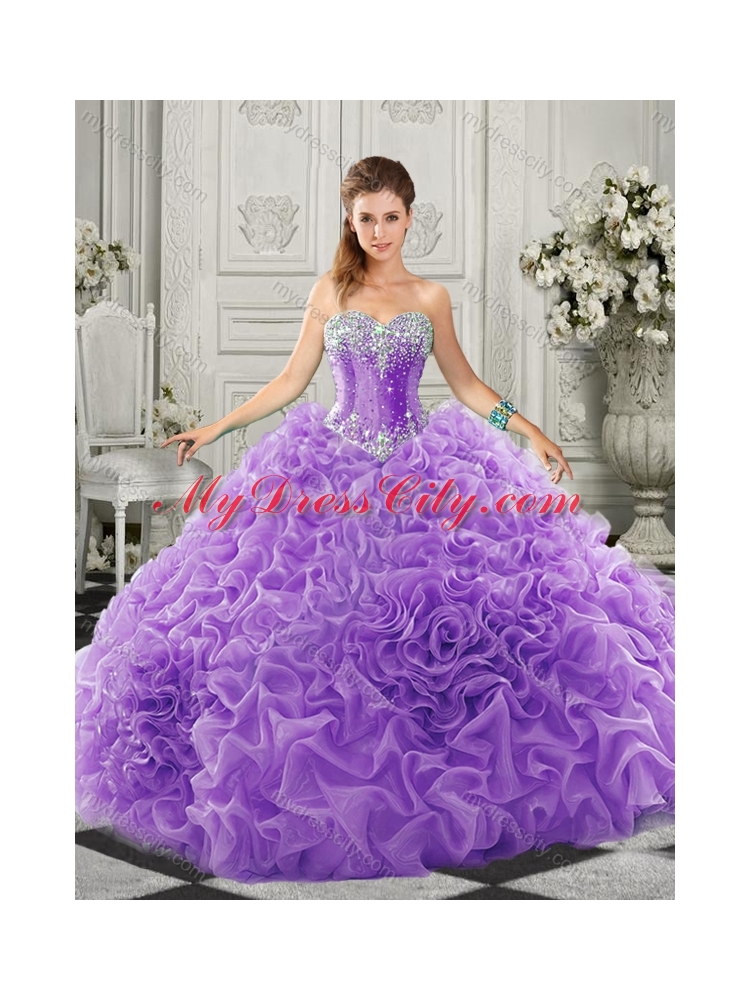 Simple Beaded and Ruffled Lace Up Sweetheart Quinceanera  Dress in Organza