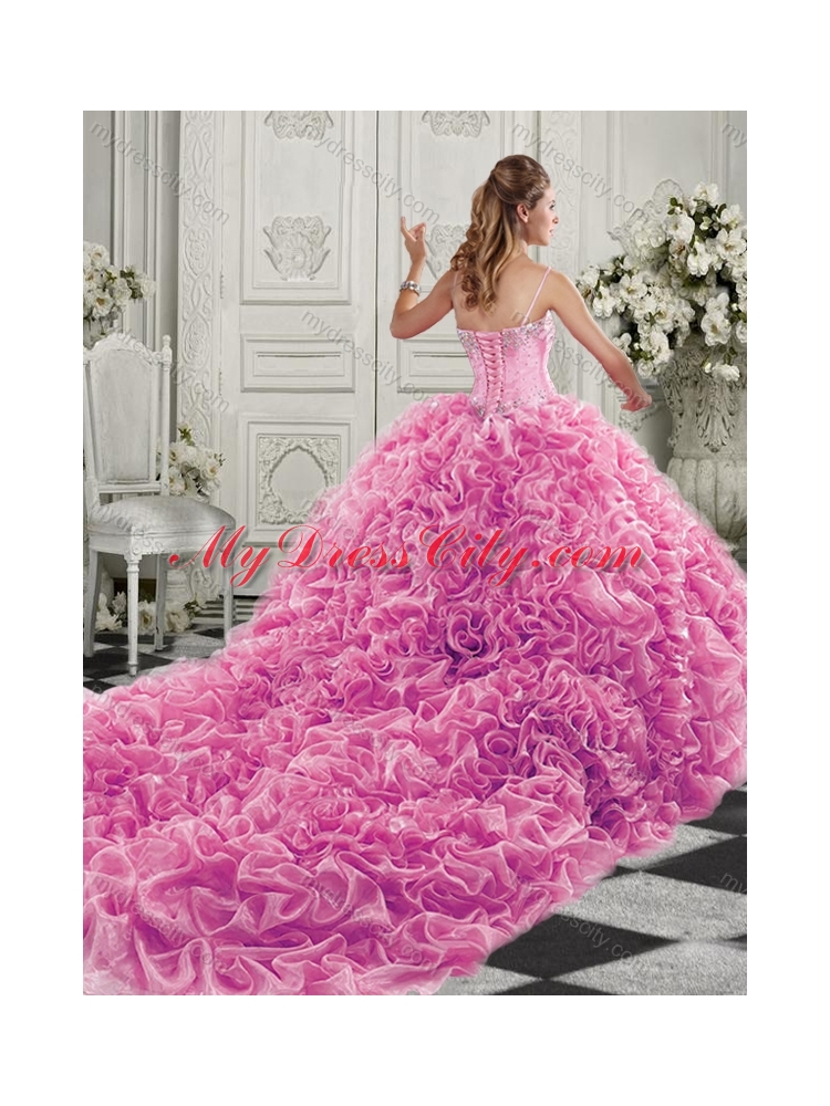 Simple Beaded and Ruffled Lace Up Sweetheart Quinceanera  Dress in Organza