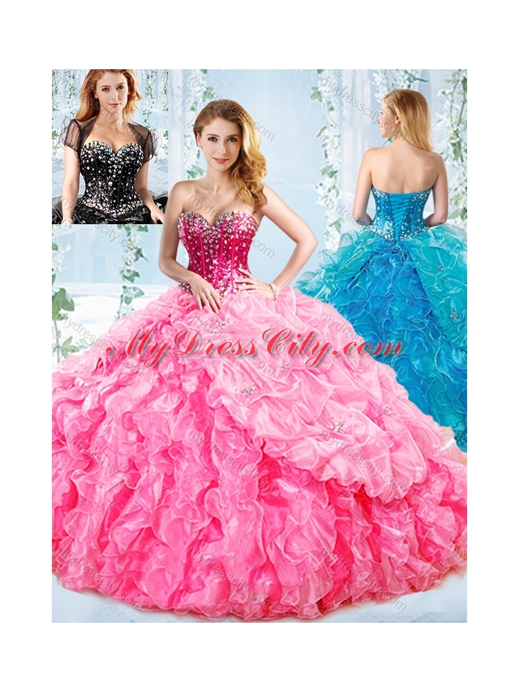 Visible Boning Big Puffy Detachable Quinceanera Skirts with Ruffles and Beading