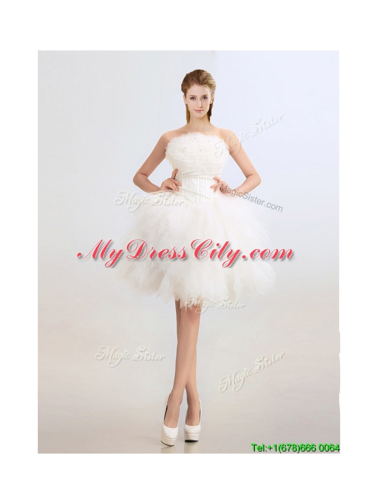 Artistic Beaded and Ruffles Wedding Dresses with Knee Length