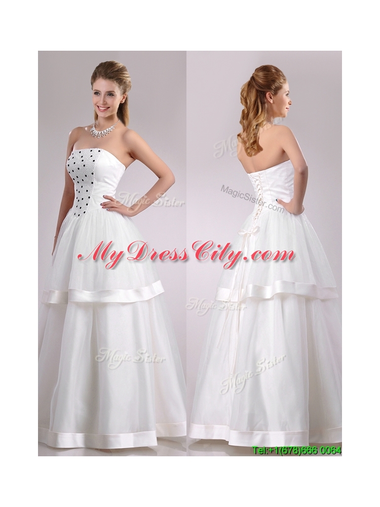 Beautiful Strapless A Line Beaded Long Wedding Dress in Tulle