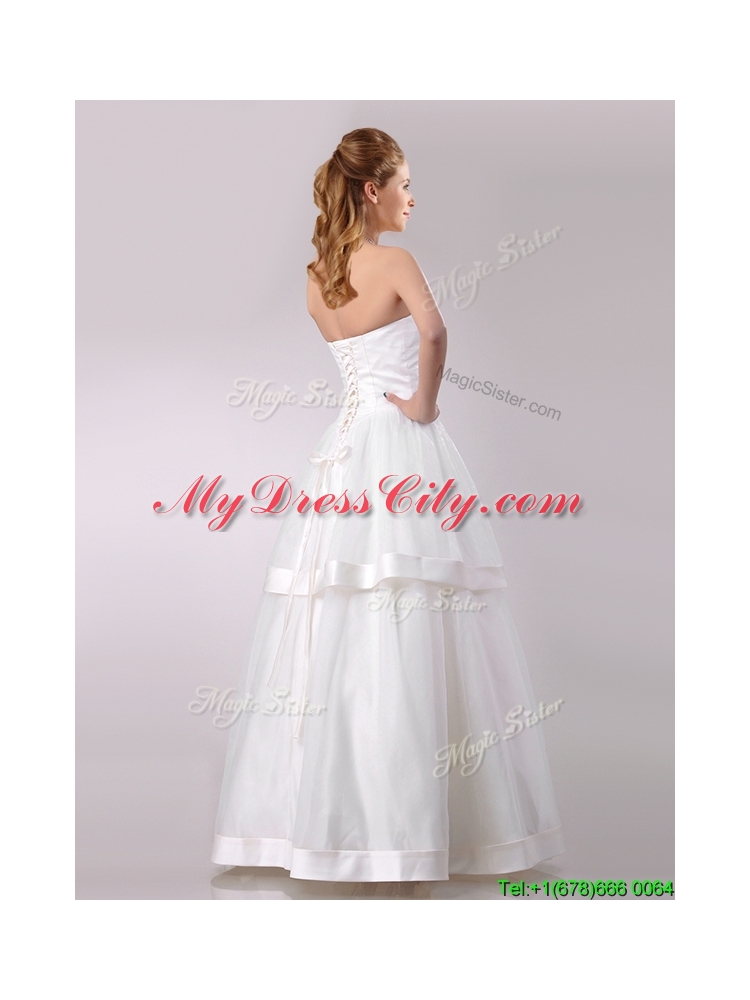 Beautiful Strapless A Line Beaded Long Wedding Dress in Tulle