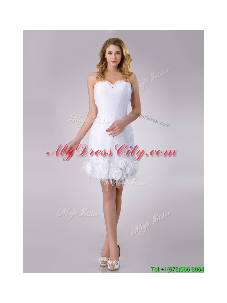 Beautiful Sweetheart Short Satin Wedding Dress with Beading and Rolling Flowers