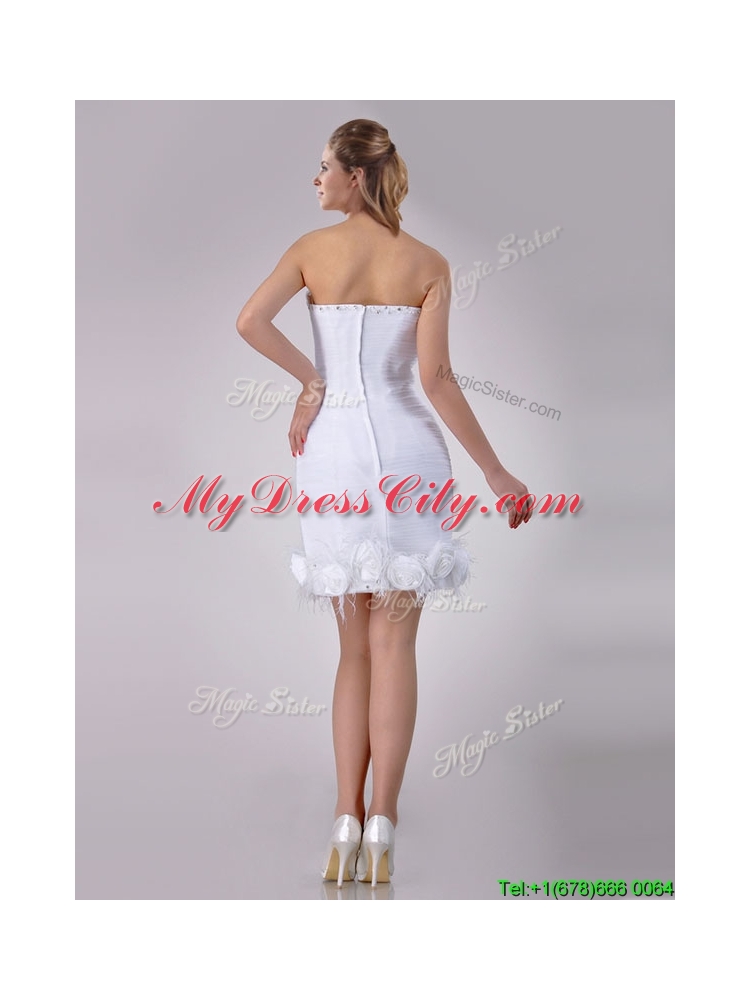 Beautiful Sweetheart Short Satin Wedding Dress with Beading and Rolling Flowers