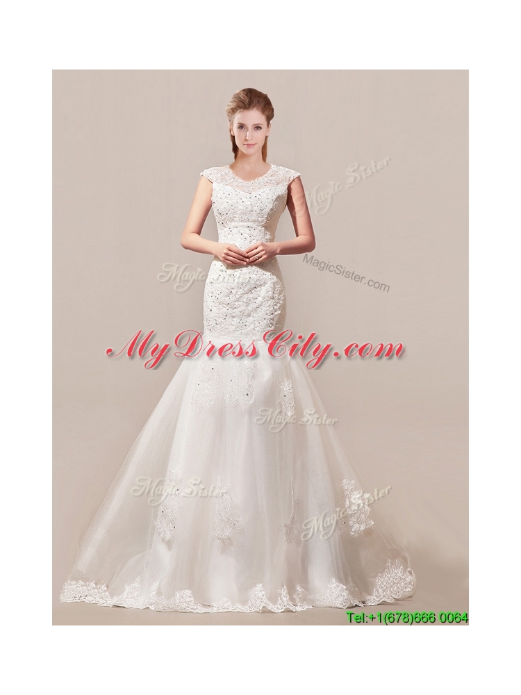 Decent Column Button Up Wedding Dress with Beading and Lace for 2016