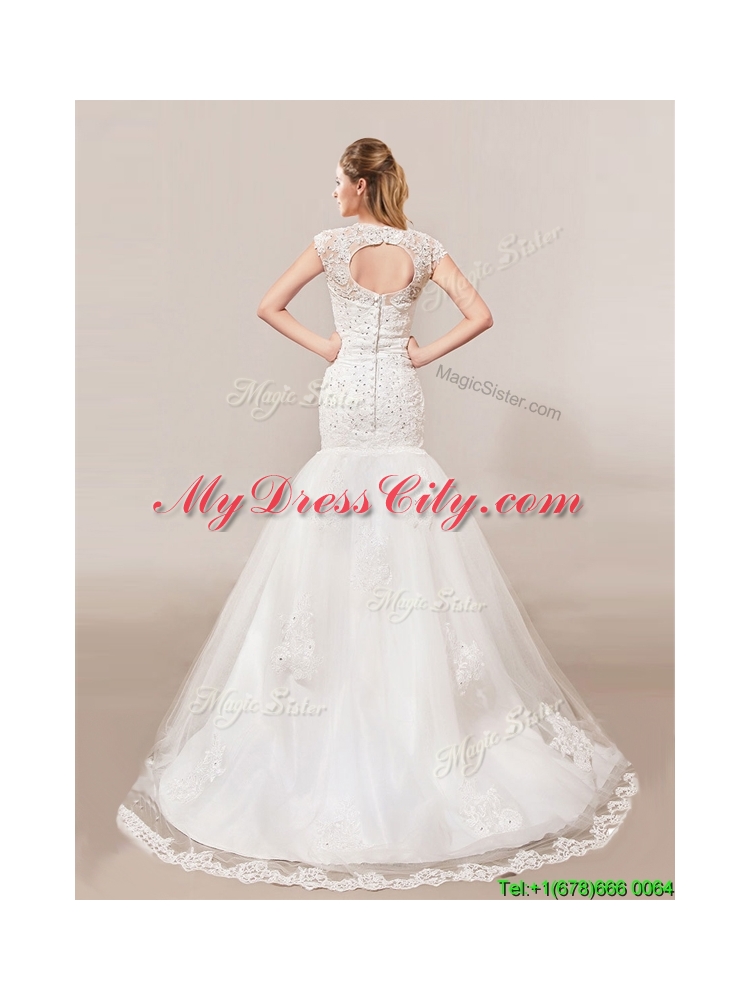 Decent Column Button Up Wedding Dress with Beading and Lace for 2016