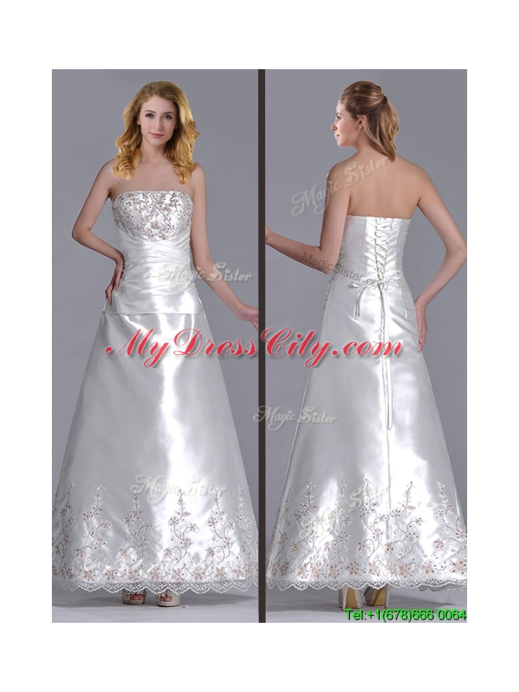 Elegant A Line Strapless Beaded and Embroidered Wedding Dress in Taffeta