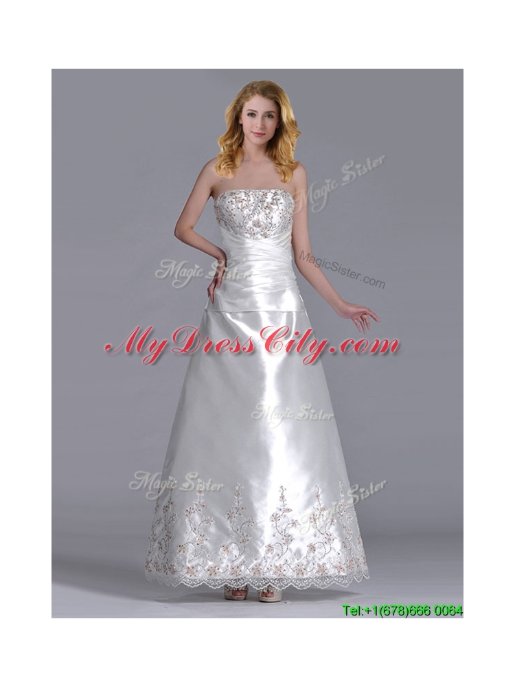 Elegant A Line Strapless Beaded and Embroidered Wedding Dress in Taffeta