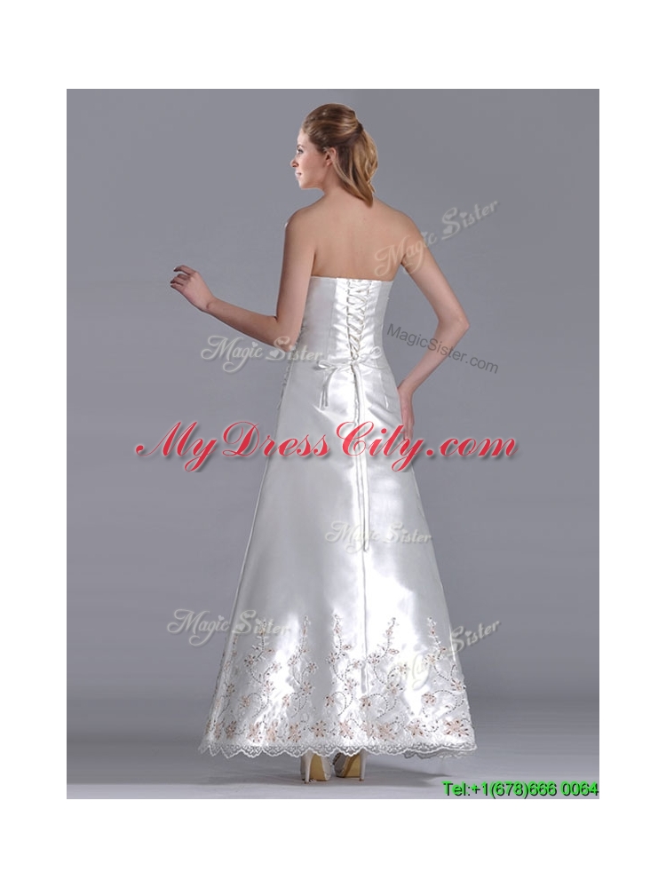 Elegant A Line Strapless Beaded and Embroidered Wedding Dress in Taffeta