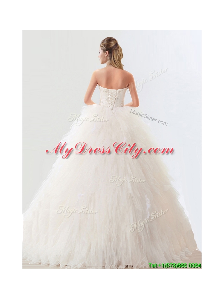 Fashionable Deep V Neckline Wedding Dresses with Beading and Ruffles