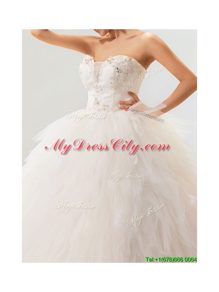 Fashionable Deep V Neckline Wedding Dresses with Beading and Ruffles