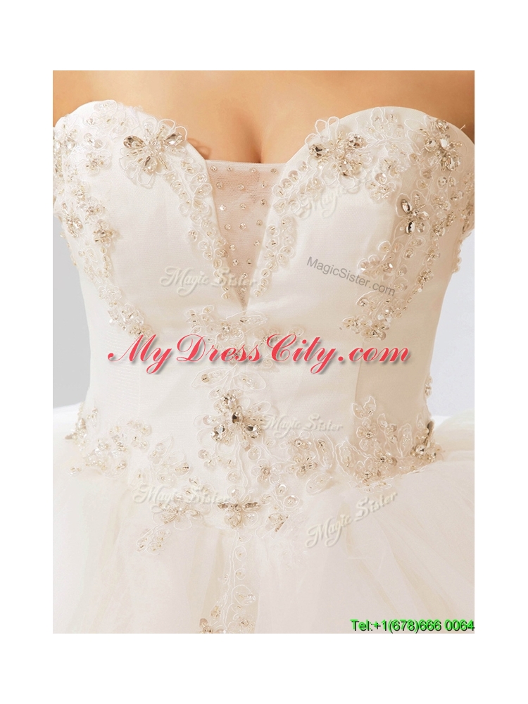 Fashionable Deep V Neckline Wedding Dresses with Beading and Ruffles