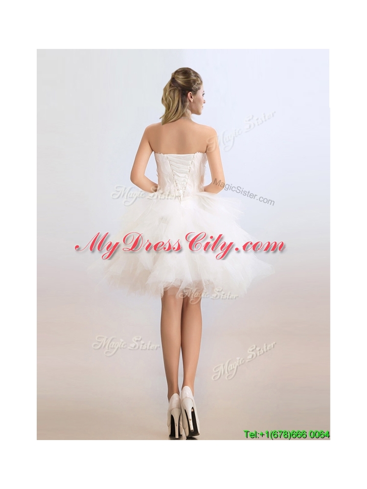 Lovely Ball Gown Short Wedding Dresses with Feather and Beading