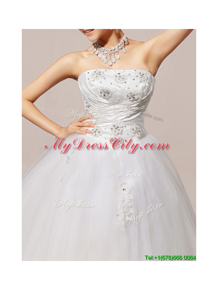 Luxurious Ball Gown Beaded and Applique Wedding Dresses with Strapless