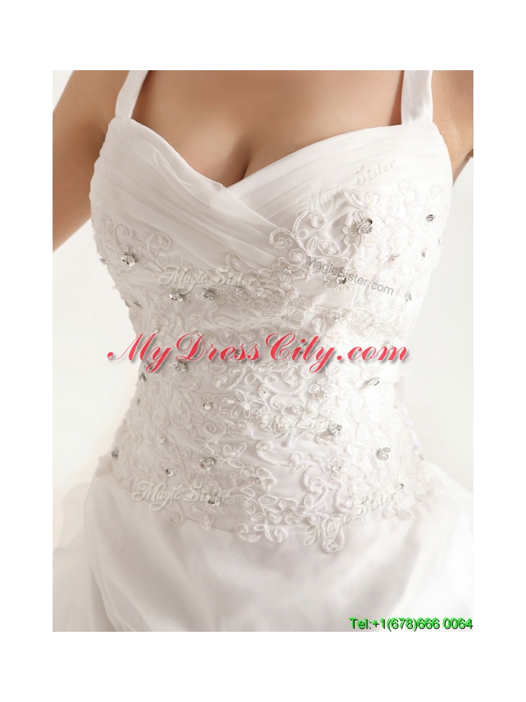 Popular Spaghetti Straps Court Train Wedding Dresses with Beading and Appliques