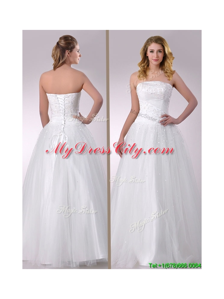 Sophisticated A Line Strapless Beaded Bridal Dress in Tulle for 2016