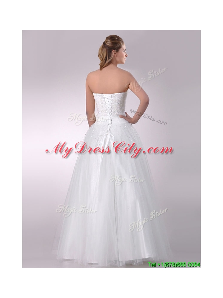 Sophisticated A Line Strapless Beaded Bridal Dress in Tulle for 2016