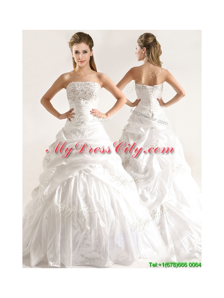 Beautiful A Line Beaded and Ruffled Wedding Dresses with Taffeta