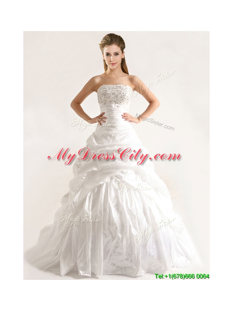 Beautiful A Line Beaded and Ruffled Wedding Dresses with Taffeta