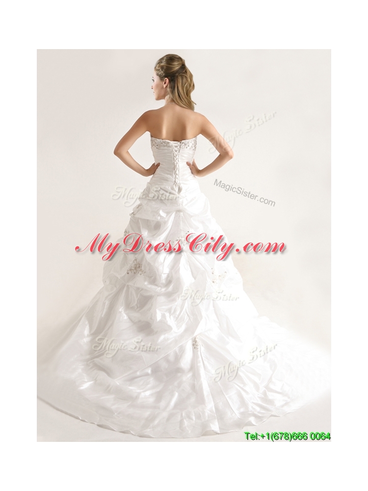 Beautiful A Line Beaded and Ruffled Wedding Dresses with Taffeta