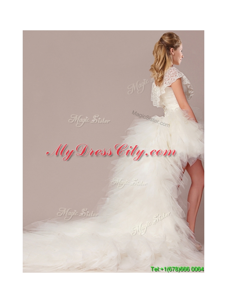 Fashionable High Low Detachable Wedding Dresses with Lace and Ruffles