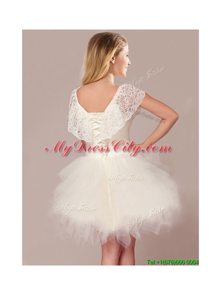 Fashionable High Low Detachable Wedding Dresses with Lace and Ruffles