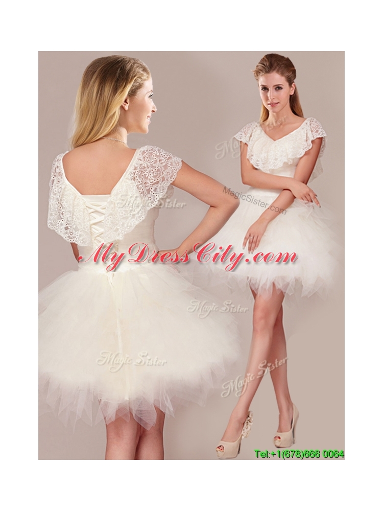 Fashionable High Low Detachable Wedding Dresses with Lace and Ruffles