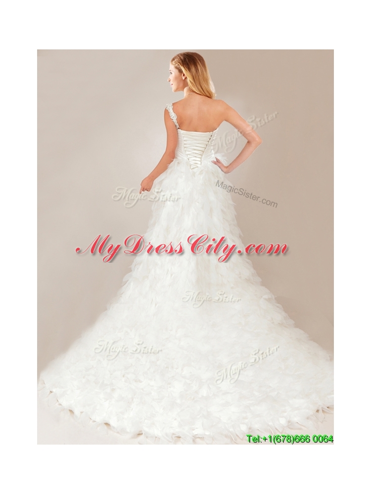 Fashionable One Shoulder High Low Wedding Dresses with Ruffles and Appliques