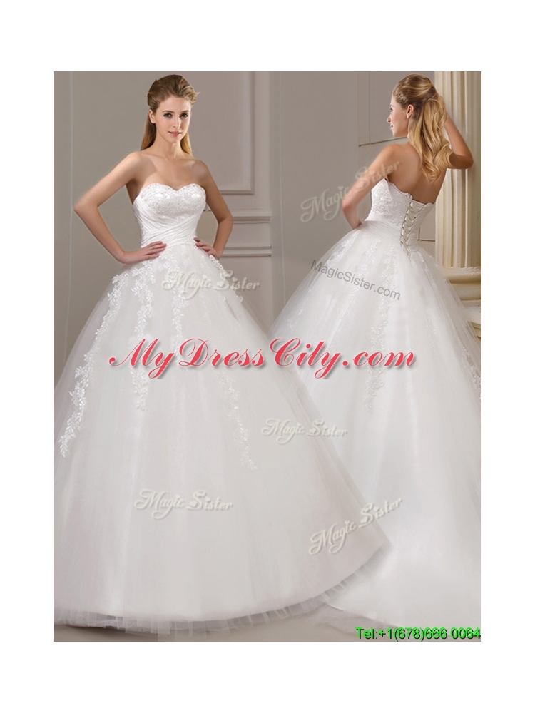 Gorgeous Ball Gown Court Train Wedding Dresses with Appliques and Ruching