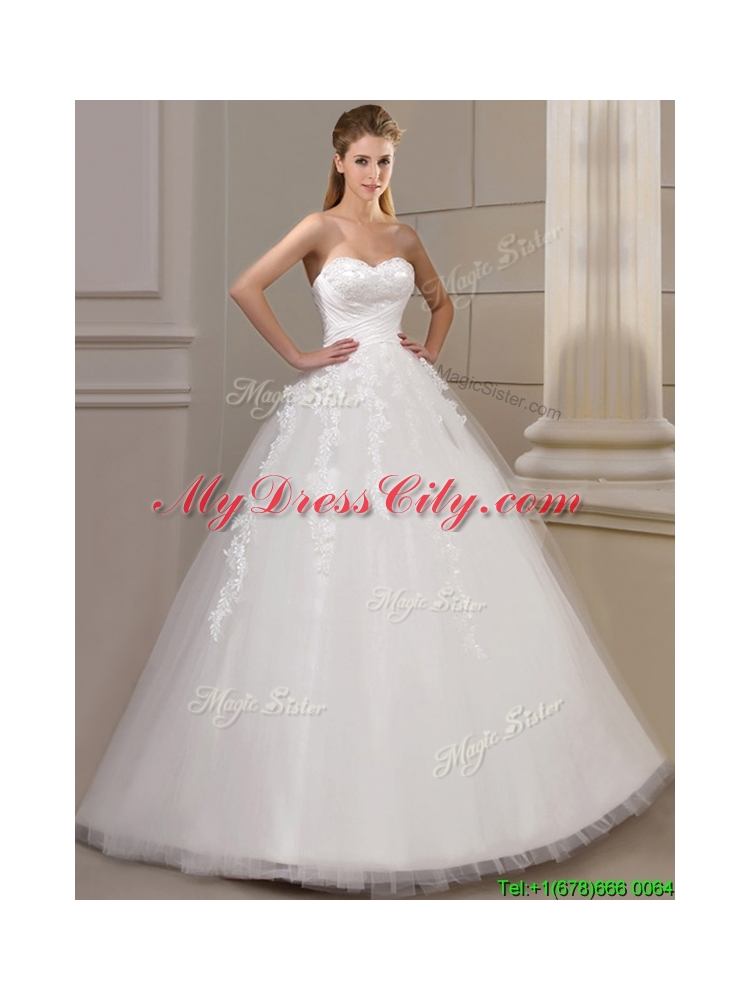 Gorgeous Ball Gown Court Train Wedding Dresses with Appliques and Ruching