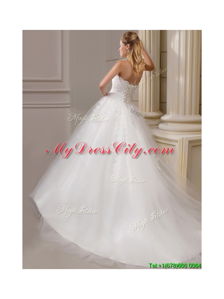 Gorgeous Ball Gown Court Train Wedding Dresses with Appliques and Ruching