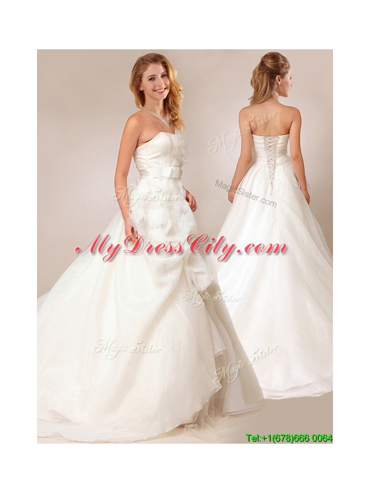 Lovely Princess Bowknot and Ruffled Wedding Dresses with Court Train