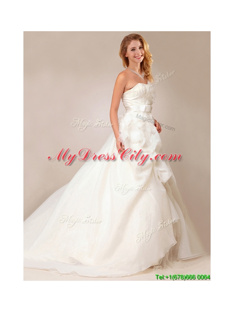 Lovely Princess Bowknot and Ruffled Wedding Dresses with Court Train