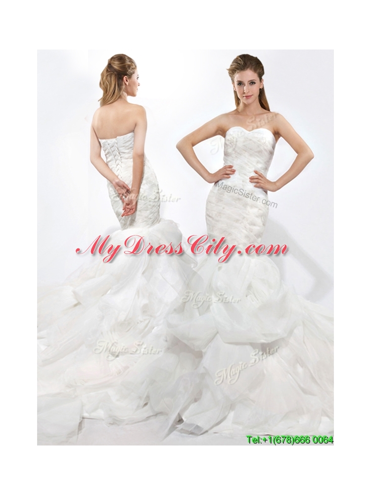 Modest Mermaid Sweetheart Ruffles Wedding Dresses with Court Train