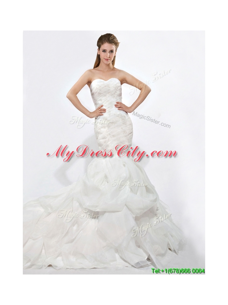 Modest Mermaid Sweetheart Ruffles Wedding Dresses with Court Train