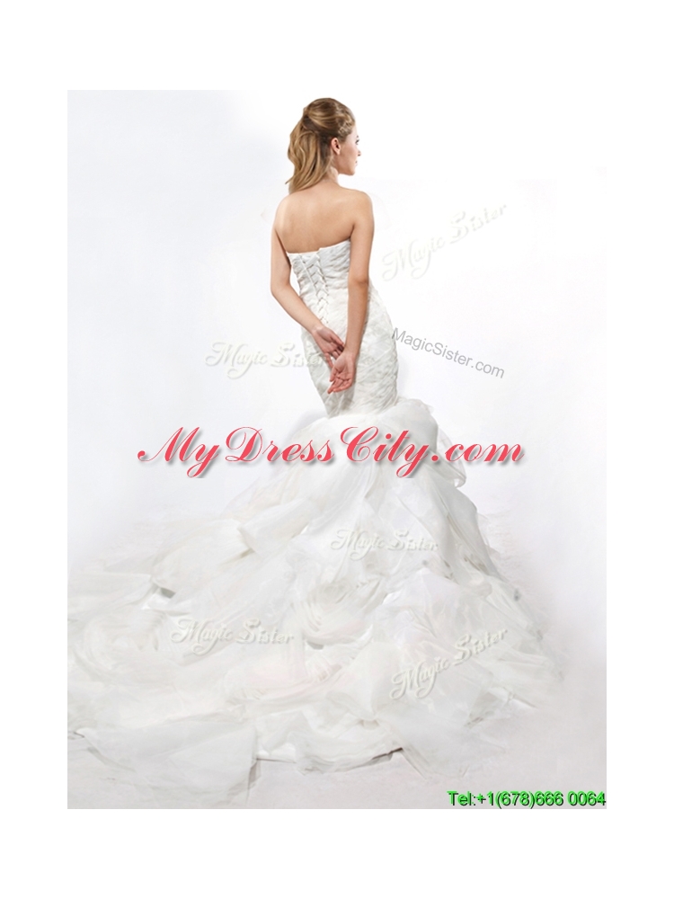 Modest Mermaid Sweetheart Ruffles Wedding Dresses with Court Train