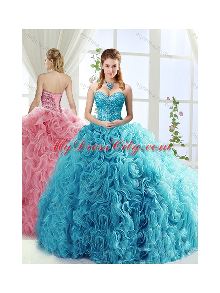 Artistic Rolling Flowers Brush Train Best Quinceanera Dresses with Beading