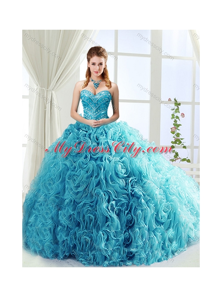 Artistic Rolling Flowers Brush Train Best Quinceanera Dresses with Beading