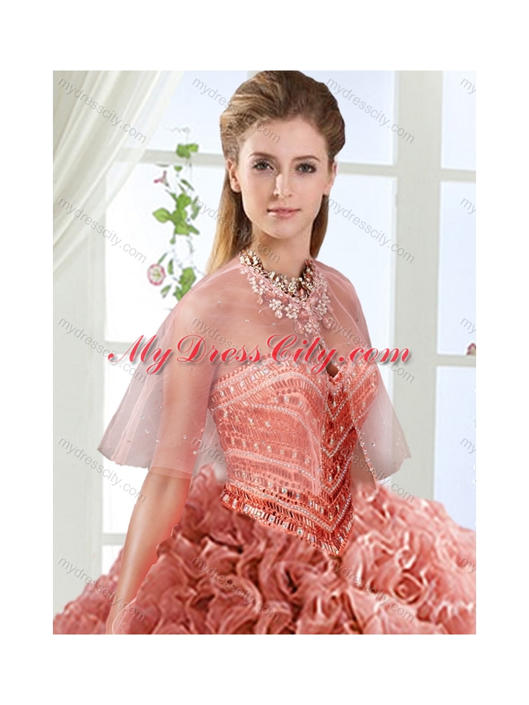 Artistic Rolling Flowers Brush Train Best Quinceanera Dresses with Beading