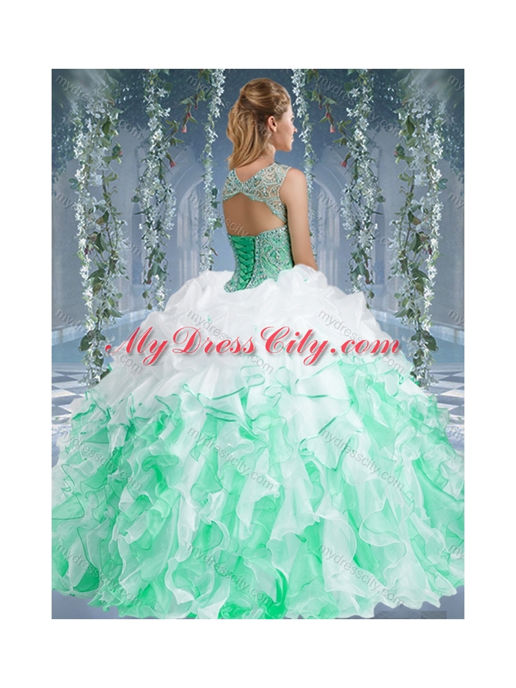 Beautiful Really Puffy Red and Champagne Beaded and Ruffled Quinceanera Dress