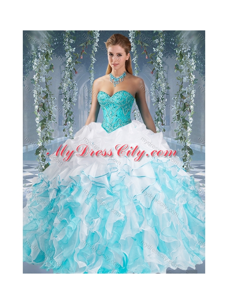 Beautiful Really Puffy Red and Champagne Beaded and Ruffled Quinceanera Dress