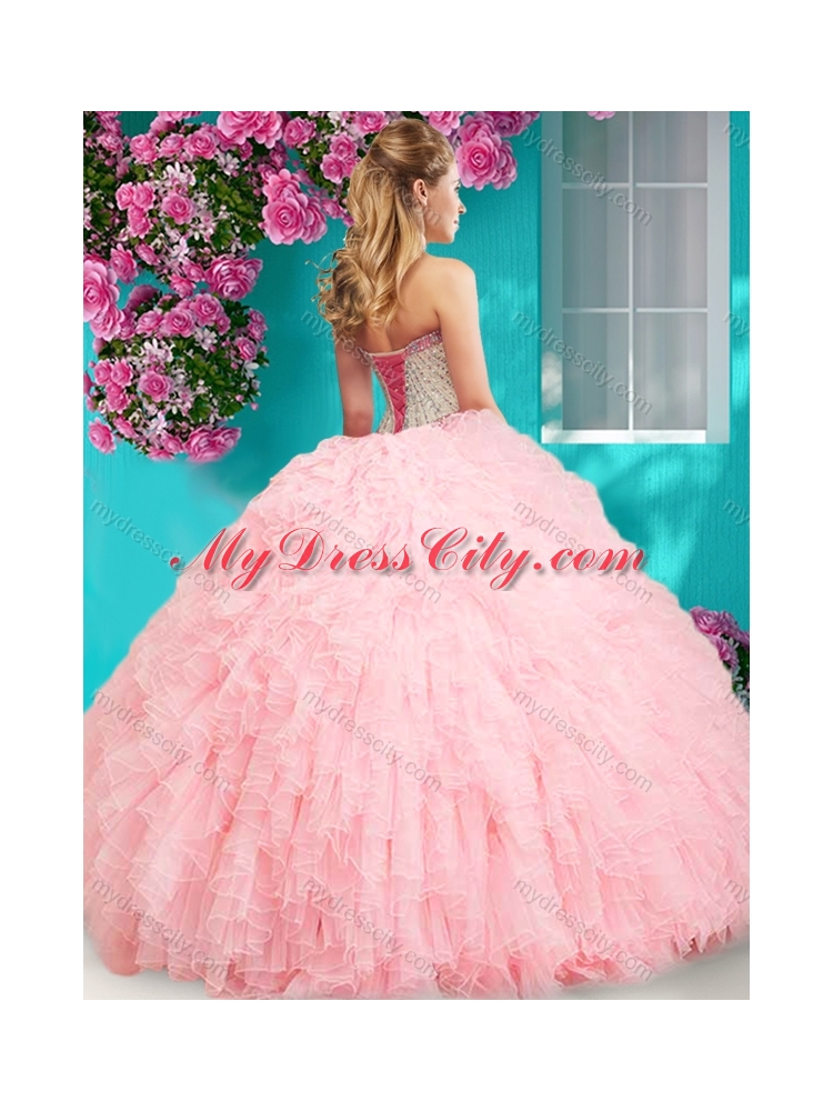 Feminine Really Puffy Floor Length Quinceanera Dress with Beading and Ruffles