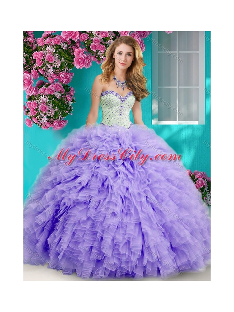 Feminine Really Puffy Floor Length Quinceanera Dress with Beading and Ruffles