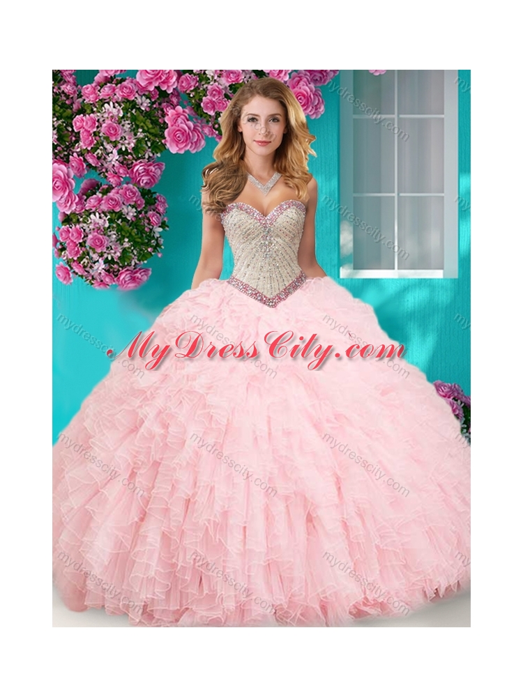 Feminine Really Puffy Floor Length Quinceanera Dress with Beading and Ruffles