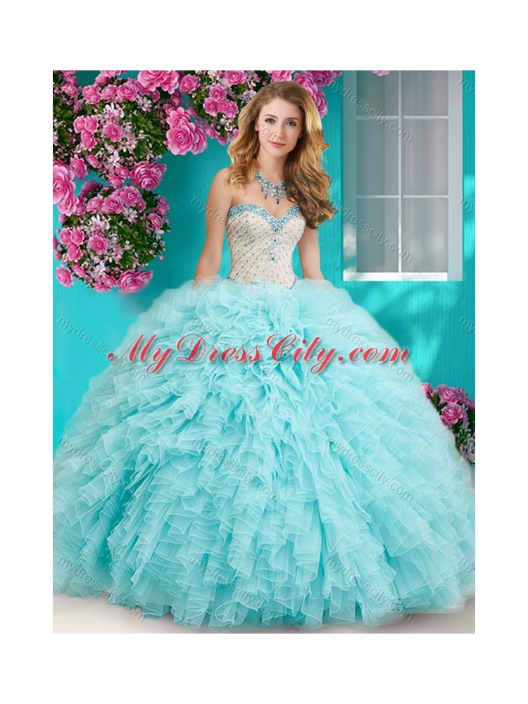 Feminine Really Puffy Floor Length Quinceanera Dress with Beading and Ruffles