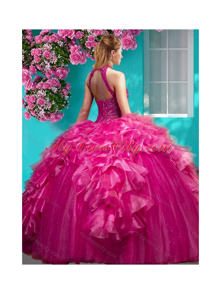 Gorgeous Beaded and Ruffled Quinceanera Dress with Halter Top