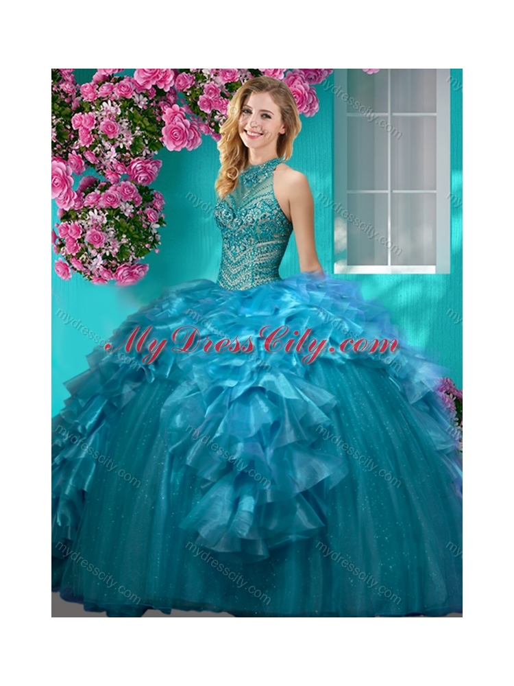 Gorgeous Beaded and Ruffled Quinceanera Dress with Halter Top