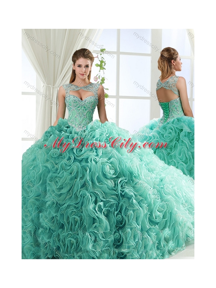 Lovely Sweetheart Beaded Detachable Quinceanera Dresses with Rolling Flower